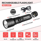 COSMOING High Power Red LED Flashlight USB C Rechargeable, 300 Yards Red Flashlight IP65 Waterproof Red Light Torch for Night Observation, Camping