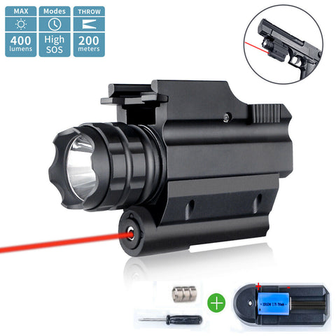 Compact Hunting Red Laser Gun Pistol Light Sight Combo Rail LED Flashlight 16340