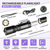 COSMOING 600 Lumens 400 Yards White Red Light Rechargeable LED Tactical Flashlight 18650 Tactical Weapon Light