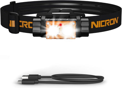 NICRON Headlamp Rechargeable, High Bright 1500 lm 180° Aluminum LED Head Lamp