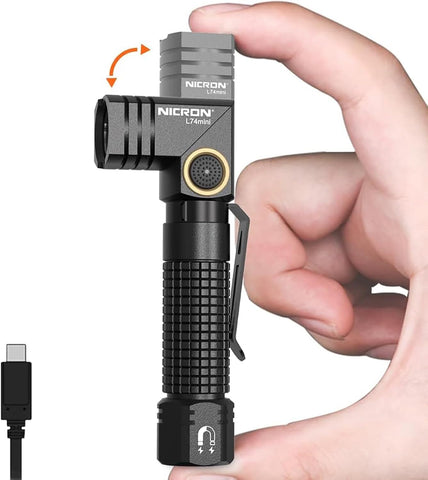 NICRON EDC Flashlight Rechargeable, 90° Flashlight with Magnet 400 High Lumens