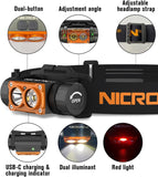 NICRON Headlamp Rechargeable, High Bright 1500 lm 180° Aluminum LED Head Lamp