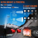 NICRON Headlamp Rechargeable, High Bright 1500 lm 180° Aluminum LED Head Lamp
