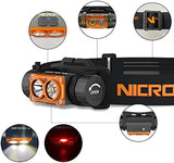 NICRON Rechargeable Headlamp, High Bright 1500 lumens 180° Rotating Aluminum LED Head Lamp with 3 Light Sources 10 Modes Waterproof Head Flashlight H25 for Camping Hunting Running Fishing Biking,Black