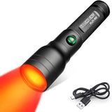 COSMOING High Power Red LED Flashlight USB C Rechargeable, 300 Yards Red Flashlight IP65 Waterproof Red Light Torch for Night Observation, Camping