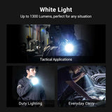 NEXTORCH TA21 Set Tactical Flashlight High Lumens, 1300 Lumens White Light and Red Light Rechargeable Flashlight with 4 Modes & Strobe & Ceramic Glass Breaker, Tactical Rings Included for Outdoor Use