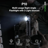 NEXTORCH P10 Tactical Flashlight, 1400 Lumens Rechargeable Right Angle Flashlight with Red and Blue Lights & Strobe & IPX8 for Search Patrols, ID Checks, Safety Warnings, Beacons, Daily Use