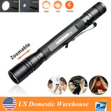 Mini Zoomable LED PenLight Scalable Portable Pen Light Clip Flashlight