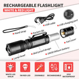 COSMOING 600 Lumens 400 Yards White Red Light Rechargeable LED Tactical Flashlight 18650 Tactical Weapon Light