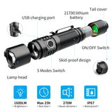 COSMOING 1600 LumensType-C Quick Charge Rechargeable Led Tactical Flashlight 21700 Torch with Ramping Power Indicator Update ATR