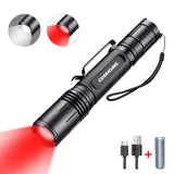 COSMOING 600 Lumens 400 Yards White Red Light Rechargeable LED Tactical Flashlight 18650 Tactical Weapon Light