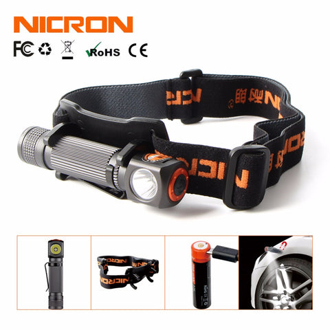 NICRON Mini Rechargeable LED Headlamp 130Lm 75M Long Beam Waterproof IP65 Flashlight Headlight Torch Lamp For Camping H10R