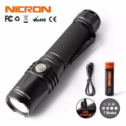 NICRON Mini 9W Super Brightness Portable Flashlight Light Waterproof IPX8 5200cd 900LM LED USB Rechargeable Torch Lantern B62