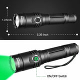 COSMOING 400 Yards Hunting Green Light Rechargeable Tactical LED Flashlight 18650 Torch