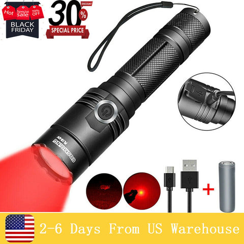COSMOING 400 Yards 625nm Red Light Rechargeable LED Tactical Flashlight 18650 Torch Lamp
